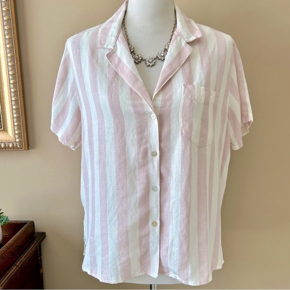 Rails Zuma Petal Stripe Shirt Short Sleeve Button Down Pink White Wide Stripe M - Picture 4 of 13
